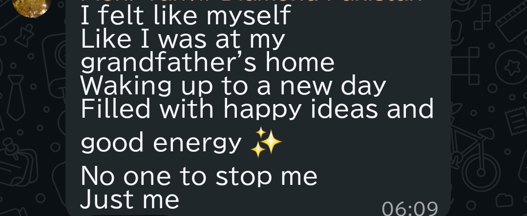 Message: I felt like myself, no one to stop me, just me